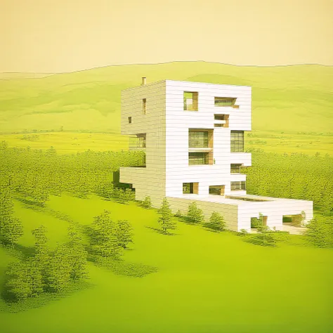 a green superstructure megablock witch can contain millions people and is settled in a greeen landscape