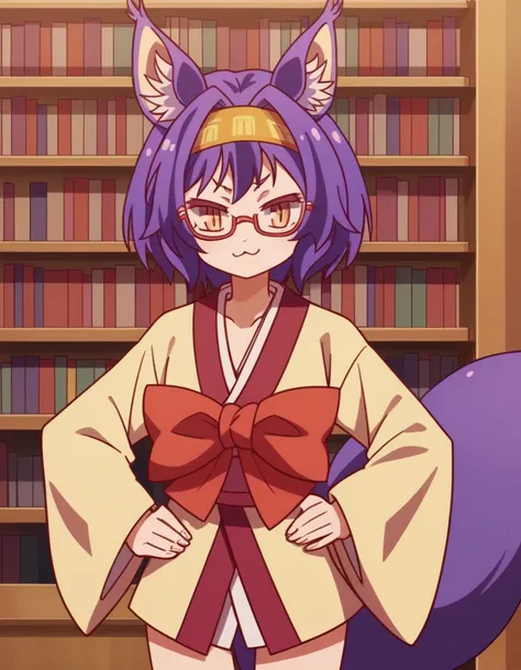 score_9, score_8_up, score_7_up, source_anime, <lora:izuna-hatsuse-s1-ponyxl-lora-nochekaiser:1>, izuna hatsuse, short hair, animal ears, purple hair, hairband, animal ear fluff, fox ears, slit pupils, yellow eyes,, bow, tail, japanese clothes, wide sleeve...