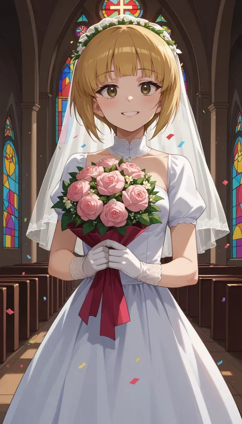 score_9, score_8_up, score_7_up, score_6_up, , solo, Night,
 <lora:Cutlass:0.8> Cutlass _Girls_und_panzer, 1girl, short hair, blonde hair,ellow eyes, small breasts, blunt bangs,  indoors, church, stained glass, whie veil, laced gloves, upper body, close po...