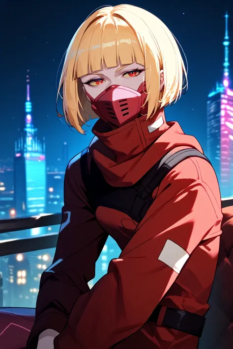 score_9, score_8_up, score_7_up, score_6_up
<lora:ERKiwi:1.0>
ERKiwi, 1girl, blonde hair, short hair, red eyes, colored sclera, blunt bangs, mouth mask, looking at viewer, sitting cross-legged overlooking a night city during last light