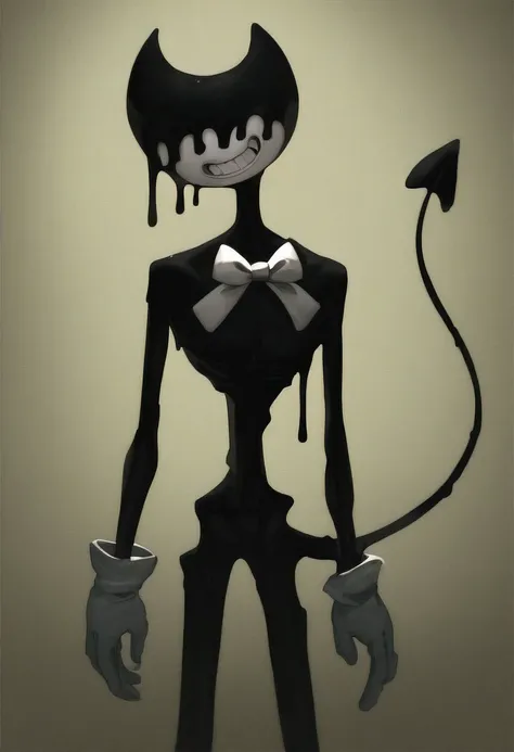 ((score_9, score_8_up,solo Style-EMCG, detailed skin, skin texture style, realistic skin, as much detail as possible, extremely detailed, ultra quality, high contrast, good composition, lighting, shading, ink bendy, spade tail, bow tie, looking at viewer, ...