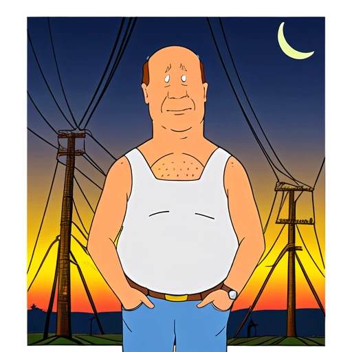 multiple boys, moon, power lines, own hands together, crescent moon, belt, watch, hand in pocket, bill dauterive, fat