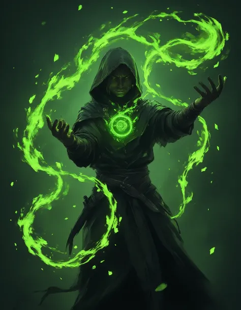 <lora:Flashfiring_Mage_Craft_r1:1>  A mage casting vine whip, the vines are glowing green and whipping out towards enemies