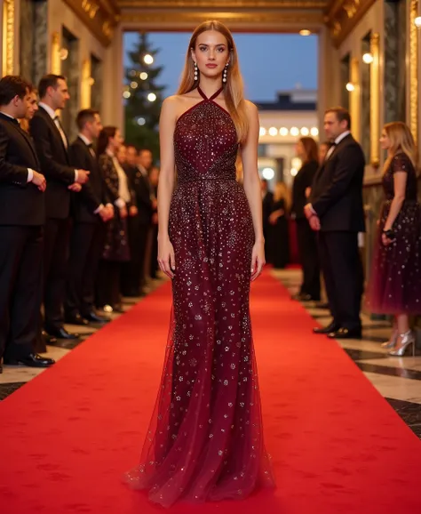 Marchesa Notte Ombré Glitter Tulle Halter Gown