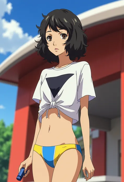 Anime style, sharp, high contrast and highly detailed. Ghibli anime style. Perfect anatomy. Perfect body ratio. No oversized head. No blurry, out of focus pictures. No simple background, no single color background.
sadayo_kawakami is  iwearing a casual sum...