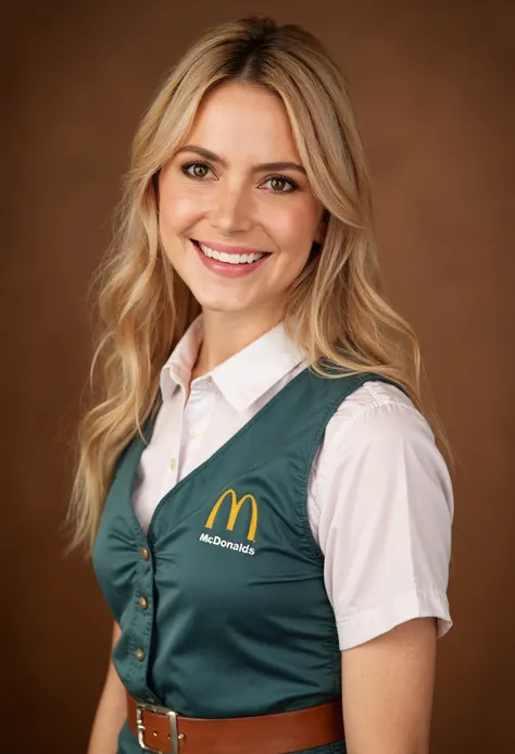 Alyson Gorske. professional headshot for her employee of the month photo at McDonalds. wearing a german McDonalds uniform