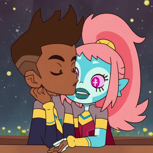 CleopatraInSpace, a cute man and cute alien woman kissing