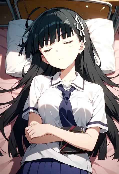 score_9,score_8_up,score_7_up,source_anime, Kasumi,1girl,solo,student uniform,student,sleeping