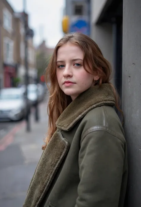 portait of a Máiréad Tyers. (she looks bored while waiting for a bus). she is facing the viewer .shot on a Nikon D3x in RAW full color