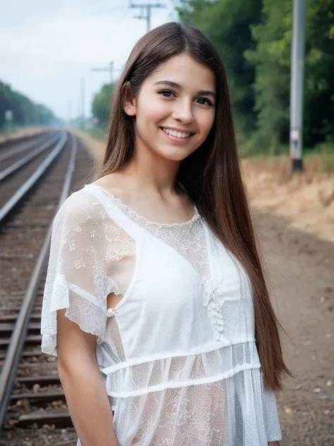 <lora:TMK4yl3y_pdxl_v10:0.8>, TMK4yl3y, 1girl, solo, long hair, looking at viewer, grin, Silk Blouse, railroad crossing, masterpiece, best quality, highly detailed, score_9, score_8_up, score_8, semi-realistic, photorealistic, <lora:add-detail-xl:0.9>, zPD...