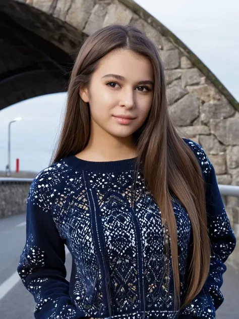 <lora:TMK4yl3y_xl_v11:0.8>, TMK4l3y, 1girl, solo, long hair, Fleece Pullover, bridge, (masterpiece,best quality,ultra_detailed,highres,absurdres:1.2)