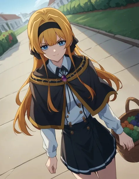 score_9, score_8_up, score_7_up, source_anime, <lora:lihanna-owenzaus-s1-ponyxl-lora-nochekaiser:1>, lihanna owenzaus, long hair, bangs, blue eyes, blonde hair, hairband, black ribbon, hair intakes, black hairband, medium breasts,, skirt, black skirt, scho...