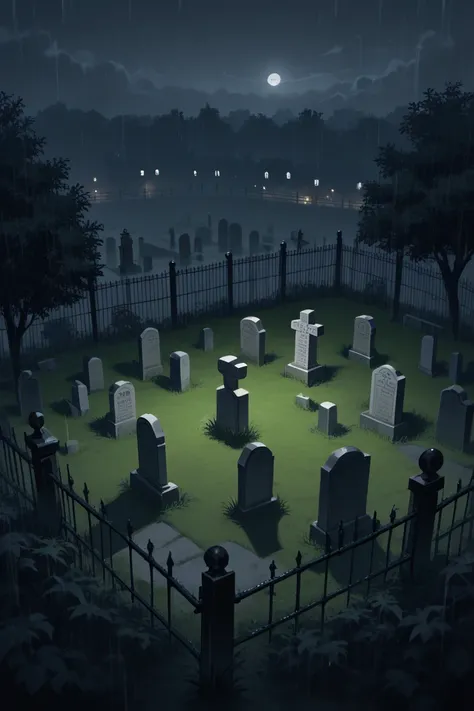 score_9, score_8_up, score_7_up, source_anime, rating_safe, night, diffused lighting, raining, heavy downpour, graveyard focus, ...