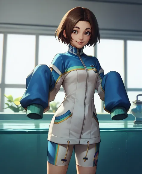 score_9,score_8_up,score_7_up,score_6_up,
urikoxl,brown short hair,brown eyes,smiling,
blue track jacket,sleeves past wrists,white bike shorts, 
solo,standing,upper body,
in a large aquarium,large glass windows,
<lora:Urikoxl:0.9>,