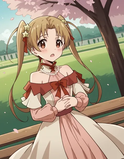 score_9, score_8_up, score_7_up, source_anime, <lora:sherry-tueli-s2-ponyxl-lora-nochekaiser:1>, sherry tueli, long hair, brown hair, hair ornament, twintails, brown eyes, star (symbol), star ornament,, dress, bare shoulders, jewelry, necklace, frills, lon...