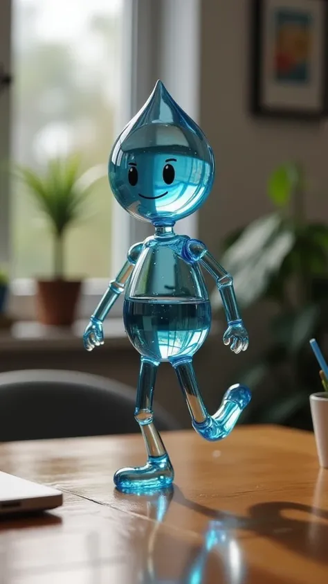 animated waterdrop,stand on desk,face arm