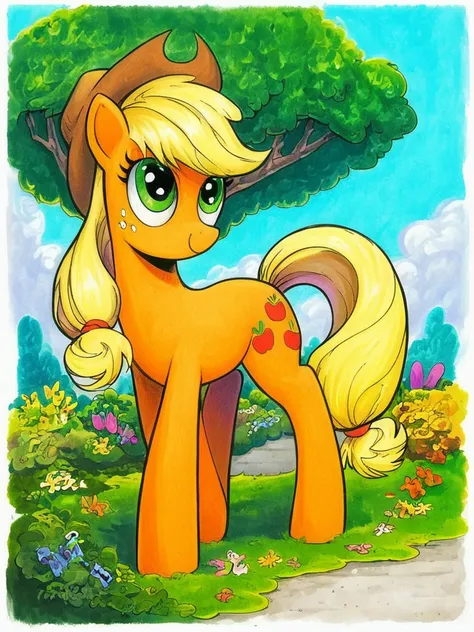 score_9, score_8_up, score_7_up, feral, pony, applejack, solo, in the park during a picnic, wide hips, detailed, by andy price, tail