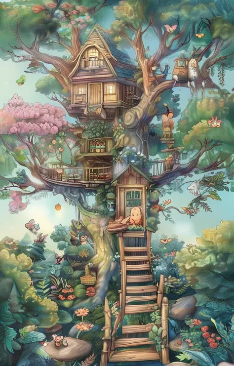 masterpiece,best quality,<lora:tbh433-sdxl:0.8>,illustration,style of treehouse, portrait of family