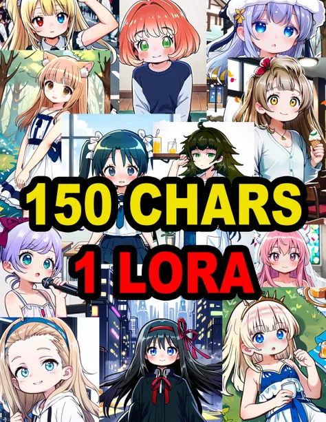 [EXPERIMENTAL] 150 Anime Characters in 1 LORA - Kirai NAI TRAINED
