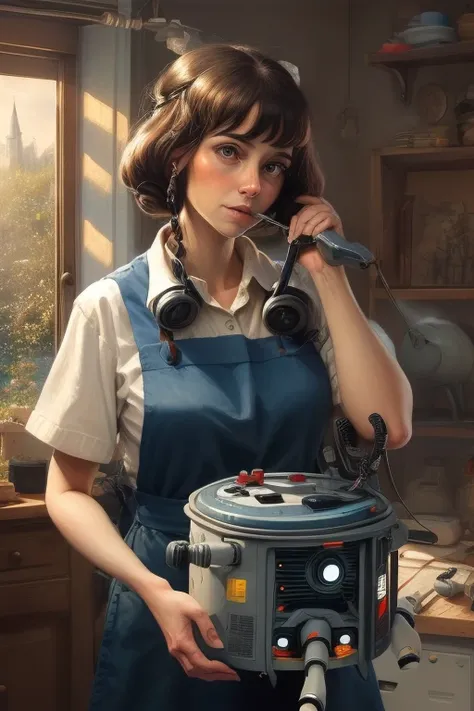 masterpiece,best quality,<lora:tbh432-:0.8>,illustration,style of Jim Hansel
 portrait of Housework robots