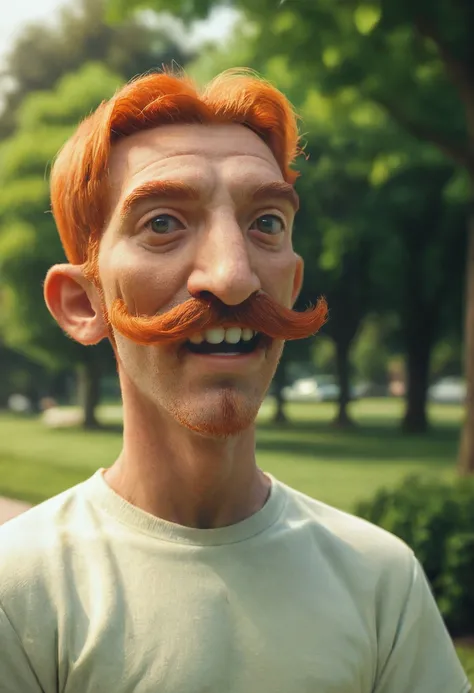 score_9, score_8_up, score_7_up, portrait, zy_nigel, solo, 1boy, teeth, facial hair, shirt, mustache, what, orange hair, open mouth, park , depth of field, highly detailed, high contrast, film grain, Rim Lighting , <lora:zy_Nigel_Thornberry_PonyRealism_v1:...