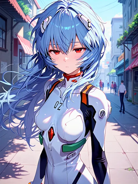 score_9,score_8_up,score_7_up,((masterpiece,best quality,ultra detailed,highres,HD,4k:1.2)), 1 cute girl,solo,girl focus,solo focus,face focus, ayanami_rei,rei ayanami, blue hair, ((long hair, Messy Hair:1.2)),red eyes, bodysuit, headgear, plugsuit, neon_g...