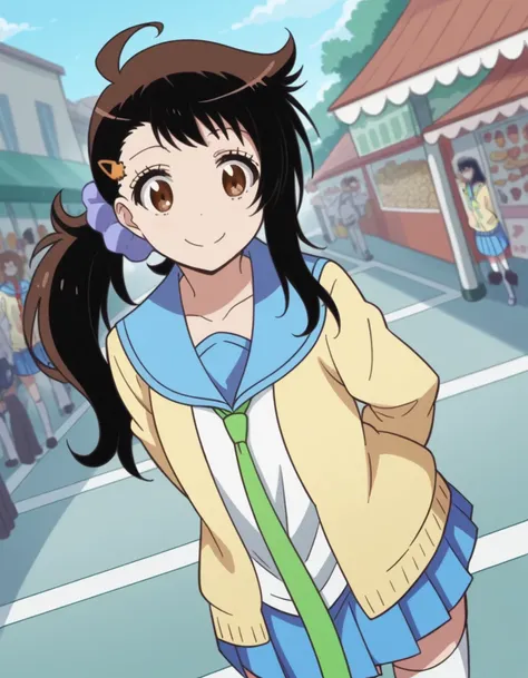 score_9, score_8_up, score_7_up, source_anime, <lora:haru-onodera-s2-ponyxl-lora-nochekaiser:1>, haru onodera, long hair, brown hair, black hair, hair ornament, brown eyes, hairclip, side ponytail, scrunchie,, cardigan, yellow cardigan, skirt, shirt, thigh...