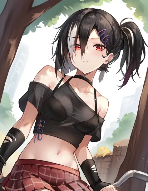 score_9, score_8_up, score_7_up, source_anime, <lora:azur-lane-haguro-ponyxl-lora-nochekaiser:1>, haguro, haguro (azur lane), red eyes, black hair, hair between eyes, hair clip, bangs, streaked hair, white hair, ponytail, side ponytail, medium breasts, hai...