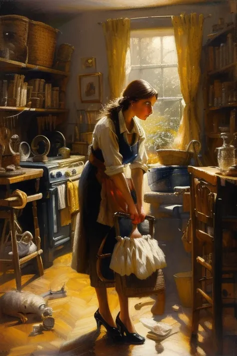 masterpiece,best quality,<lora:tbh431-:0.8>,illustration,style of Alan Fearnley
 portrait of Housework robots