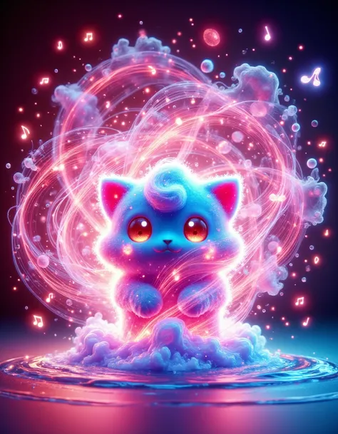 <lora:aura_v2_beta2:1>,auralora,the image features a jigglypuff. it is surrounded by an aura of water waves and music notes with intricate,pink glow.,