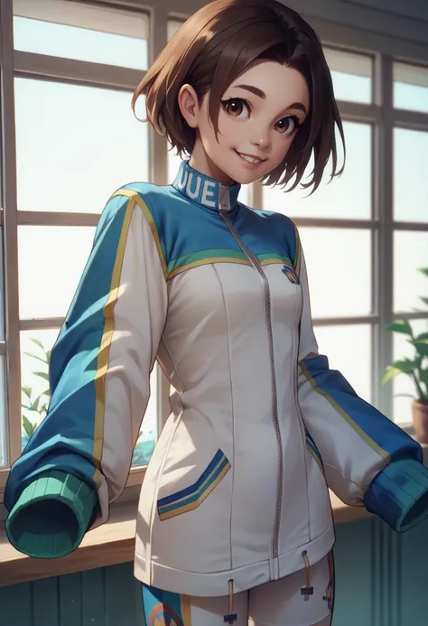 score_9,score_8_up,score_7_up,score_6_up,
urikoxl,brown short hair,brown eyes,smiling,
blue track jacket,sleeves past wrists,white bike shorts,
solo,upper body,
in a large aquarium,large glass windows,indoors,
<lora:Urikoxl:0.9>,