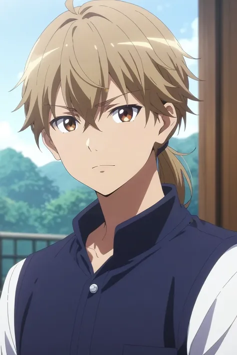 score_9, score_8_up, score_7_up, , rating_safe, , anime screencap, , official style, looking at viewer, depth of field, 1boy, solo, male focus, <lora:ashura_kokuhou_pony:0.82>, ashura_kokuhou, brown hair, brown eyes, long hair, ponytail, low ponytail, bang...