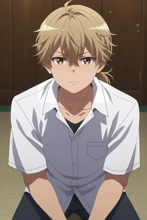 score_9, score_8_up, score_7_up, source_anime, rating_safe, , anime screencap, , , looking at viewer, , 1boy, solo, male focus, <lora:ashura_kokuhou_pony:0.92>, ashura_kokuhou, brown hair, brown eyes, long hair, ponytail, low ponytail, bangs, hair between ...