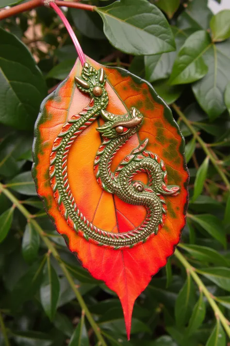 <lora:autumn_tree_leaf_flux-000002:1> in the garden several antique dragon covered of autumn_tree_leaf