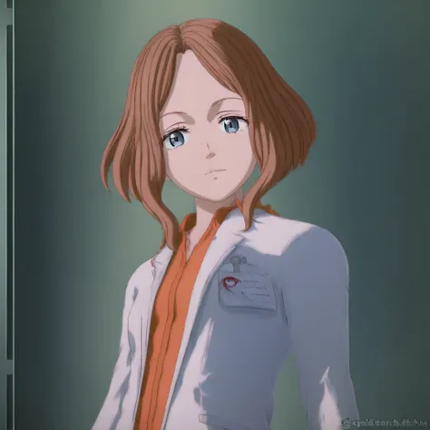 Emiko Melchiorri, Light brown hair, Blue eyes, Upper body, Short hair, Gamera rebirth, Scientist uniform