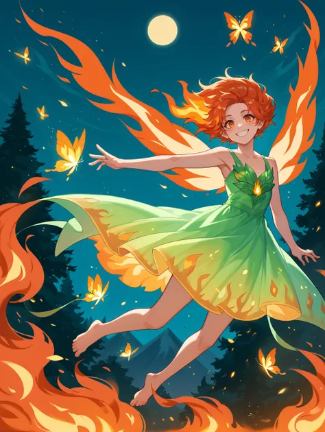 score_9, score_8_up, score_7_up, source_anime,
 flame fairy, freckled, (fire glow:1.2), (flying:1.3) (over fire:1.2), huge yellow moon hanging over volcano, fire glowing butterflies, fireflies, fire in background, wide smile, transparent fire dress, barefo...