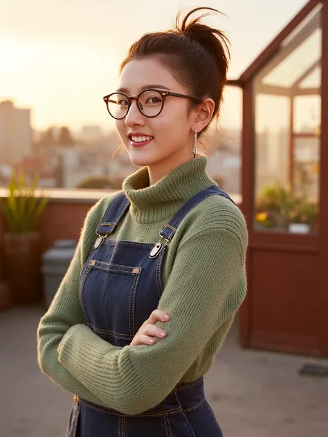 SZE,
Portrait of a stunning 18-year-old woman with brown hair, bright aqua eyes, subtle freckles, thick eyebrows, and trendy glasses giving her a nerdy appearance.A delicate chain attached to her glasses, allowing them to hang around her neck when not in ...