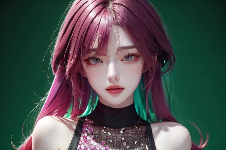 highly insanely detailed, masterpiece, top quality, best quality, highres, 4k, 8k, RAW photo, (very aesthetic, beautiful and aesthetic),  
<lora:BLGirl_R240930_Kawai_Yuumi:0.8>, 
(1girl:1.3), 1other, 
pure magenta background,pure green background,(colored ...