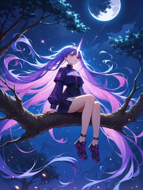 score_9, score_8_up, score_7_up, source_anime,
surreal, 
1girl,Kpop idol, very long hair, floating hair,glowing hair, 
 night scene,moon in the sky,purple hues,starry night,dreamlike atmosphere,glowing edges,mystical,high contrast,ethereal light,sitting on...