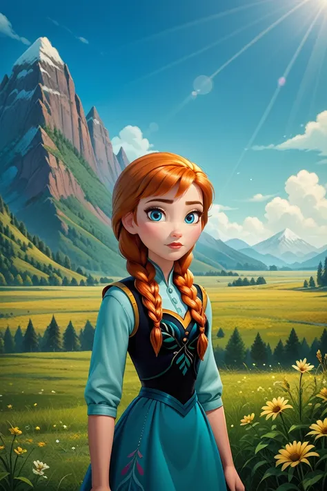 score_9, score_8_up, score_7_up,
<lora:DisneyAnna:0.8>
DisneyAnna, 1girl, orange hair, blue eyes, twin braids, looking at viewer, standing in a field during the golden hour, hand gently brushing through tall grass, mountains in the distance, warm sunlight ...