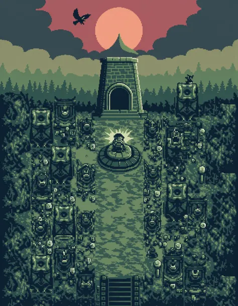 ck-8bit-gameboy, A vast, ancient battlefield littered with the remnants of war. Corpses of nephalem from different ages are strewn across the field, In the distance, a lone necromancer stands at a stone altar, calling the dead to rise. The air is thick wit...