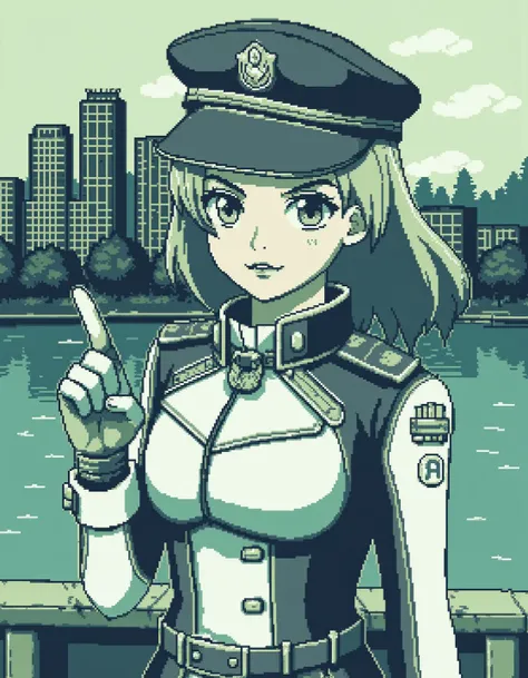 ck-8bit-gameboy, A close-up shot of a female space cadet standing in attention, a city with a serene tranquil lake in the background.
<lora:ck-8bit-Gameboy-Style:1>