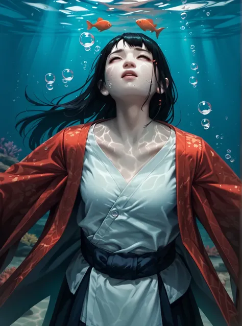 score_9, score_8_up, score_7_up, score_6_up, 
Utsuki, 1girl, pale skin, japanese girl, black hair, long hair, red kimono, underwater, submerged in water, drowning, bubbles, fish, at night,   <lora:Utisuki:1>