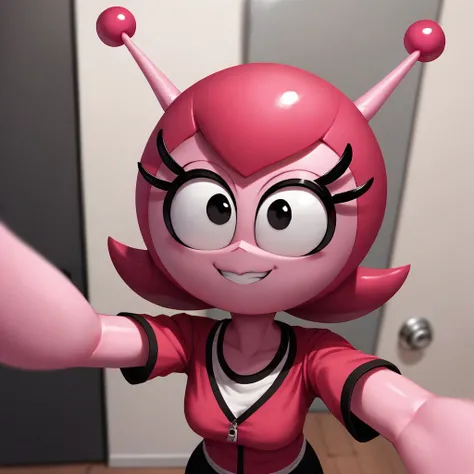 score_9, score_8, score_7, break, mina_g, 1girl, black eyes, antennae, selfie