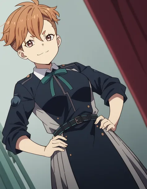 score_9, score_8_up, score_7_up, source_anime, <lora:sakura-otome-s1-ponyxl-lora-nochekaiser:1>, sakura otome, short hair, bangs, brown hair, brown eyes, medium breasts,, shirt, dress, ribbon, school uniform, white shirt, collared shirt, belt, neck ribbon,...