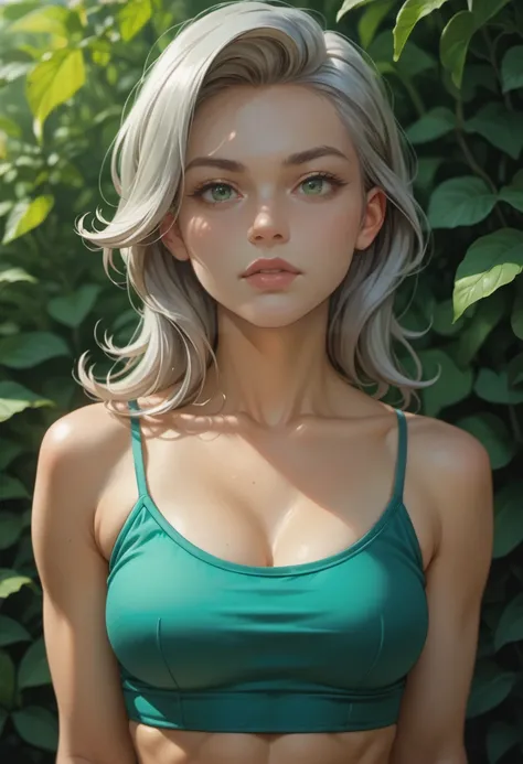 score_9, score_8_up, score_7_up,
highly detailed face,
1girl, Solo,
Green eyes with a Emerald glimmer,Silver hair,Zigzag part,Athletic,medium breasts,Sleeveless Blouse, Culottes,