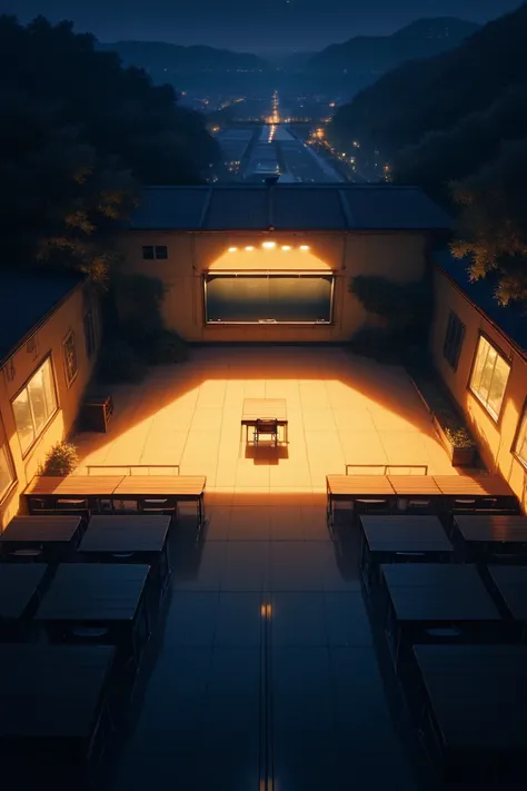 score_9, score_8_up, score_7_up, source_anime, rating_safe, night, dark, natural lighting, classroom focus, CandiCLASSROOM, CLASSROOM_1stclutter, from above, negative space, intricately detailed illustration, depth of field, atmospheric perspective, yellow...