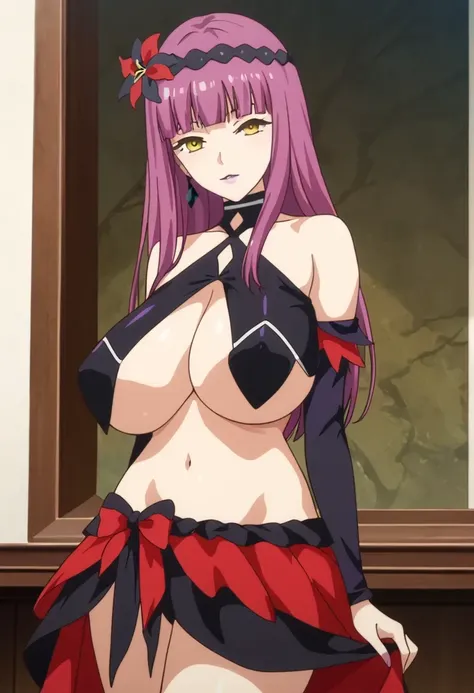 score_9, score_8_up, score_7_up, score_6_up,
masterpiece,

Lady J, purple hair, long hair, yellow eyes, hair ornament, hair flower, purple lips, lipstick, makeup, large breasts,

bare shoulders, underboob, skirt, detached sleeves, cleavage, clothing cutout...