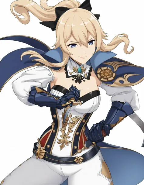 <lora:qb-v5-000020:1>
1girl, pov, cowboy shot, fighting stance, smug, confident, white background, simple background
jean (genshin impact), holding dagger, masterpiece, best quality