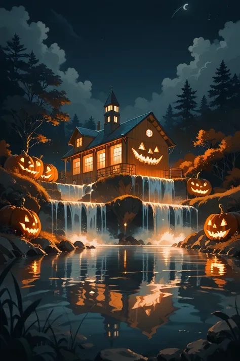 score_9, score_8_up, score_7_up, source_anime, rating_safe, night, dark, natural lighting, Halloween, pumpkin, fantasy transparent liquid-structure focus, Dawater, water, tidal wave, waterfall, transparent, dripping, intricately detailed illustration, dept...